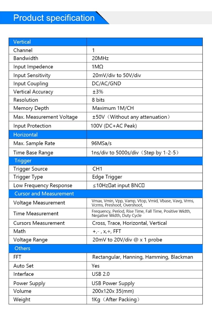 Hantek PSO2020 ปากกาOscilloscope ดิจิตอล PC USB 1 ช่อง 96MSa/S แบนด์วิด ...